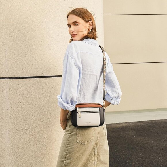 Telena Women Black and Brown Leather Shoulder Handbags With Adjustable Strap - Picture 2 of 7